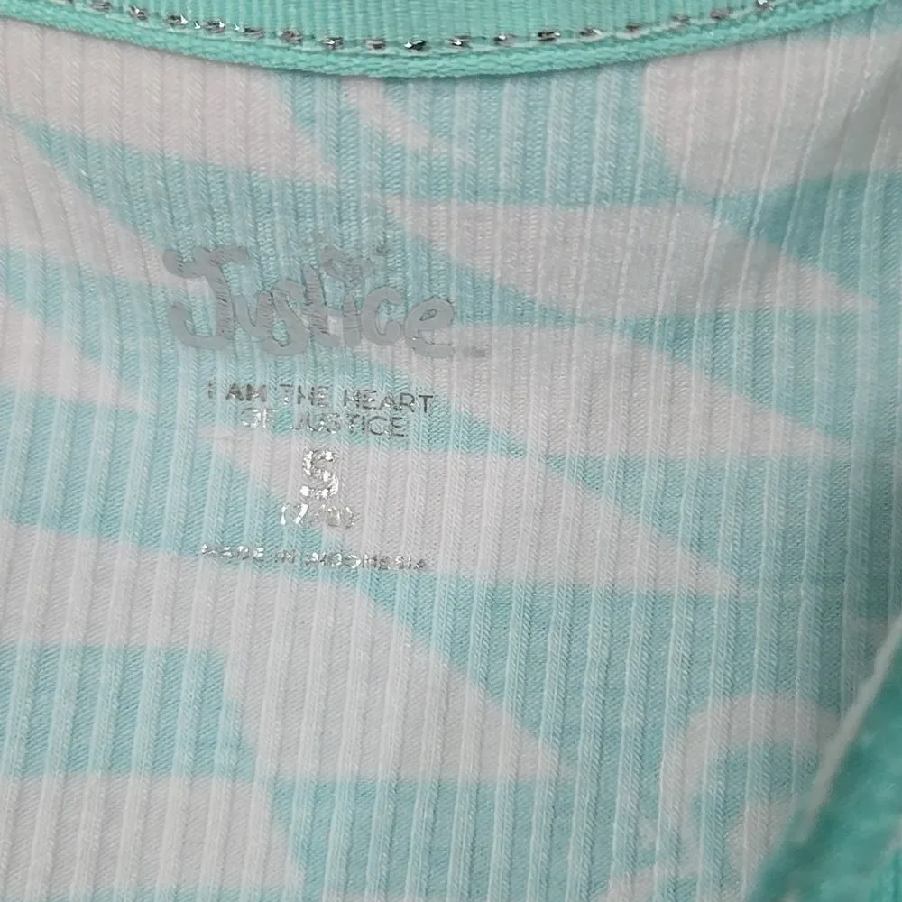 Justice Girls 7/8 Butterfly Checkered Ruched Top Seafoam Y2K Ribbed Button Front